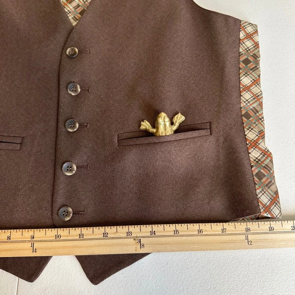 Men's Brown Plaid Back Button Vest Size M? Waistcoat Academia Unisex READ